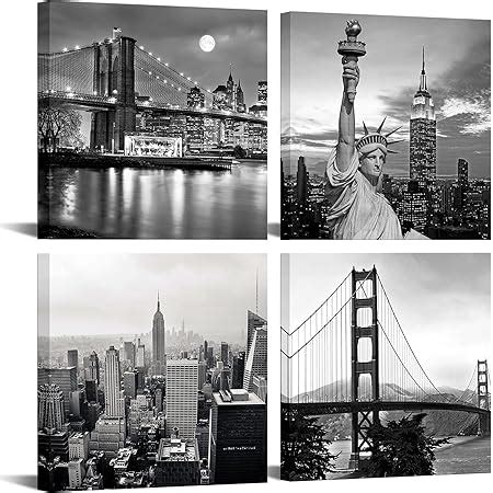 Amazon New York City Canvas Wall Art Print Black And White