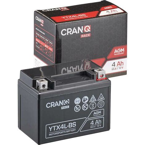 CranQ YTX4L BS Batterie Moto Quad AGM 12V 55 A 4Ah 114 X 70 X 85 Mm