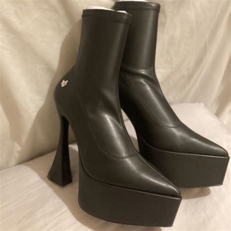 Naked Wolfe Women S Black And Silver Boots Depop