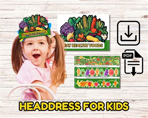 nutrition month headdress printable food crown craft  file etsy
