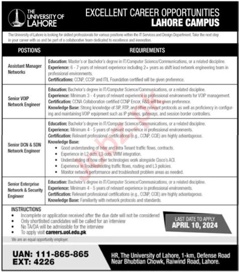 The University Of Lahore Uol Lahore Jobs Job Advertisement Pakistan