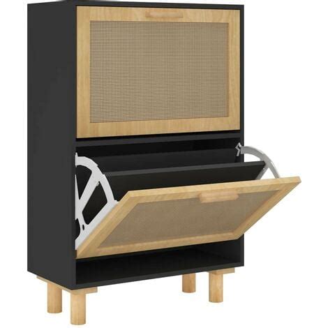 Shoe Cabinet Black 52x25x80 Cm Engineered Wood Natural Rattan VidaXL