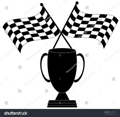 Two Crossed Checkered Flags Trophy Winner Stock Vector Royalty Free