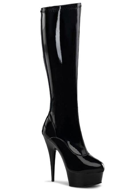 Pleaser Delight 2000 Patent Knee High Boot Attitude Clothing