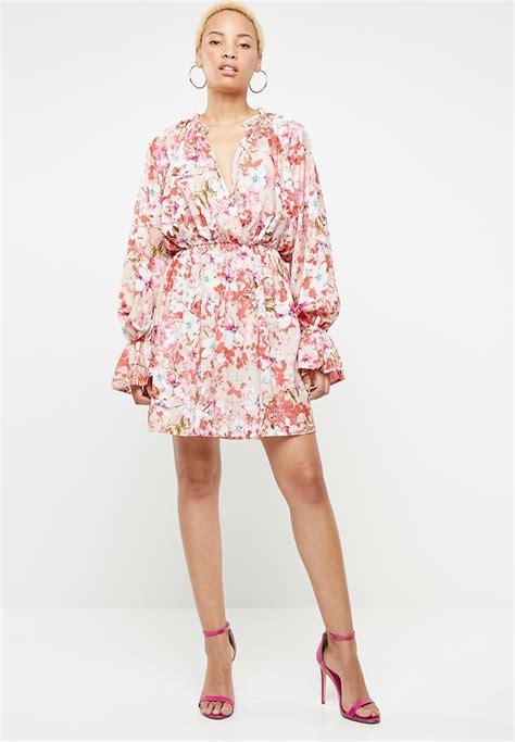 Chiffon Floral Frill Dress Pink Missguided Casual Superbalist