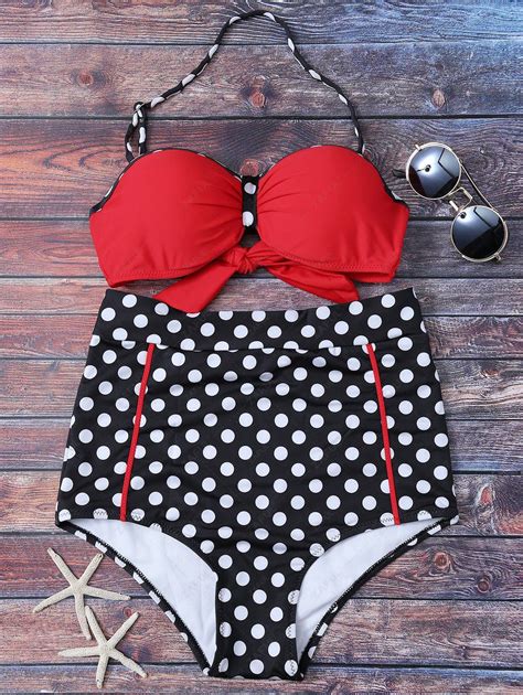 20 OFF 2021 Bikini Taille Haute à Pois Avec Armature Dans Noir Et Rouge ZAFUL France