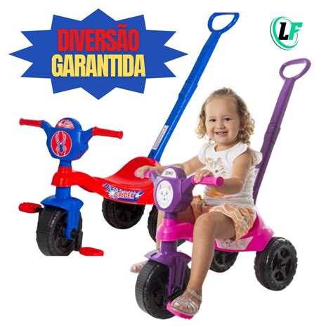 Velotrol E Carrinhos - Triciclo Velotrol Carrinho Infantil 2 em 1 Passeio e Pedal com Haste ...