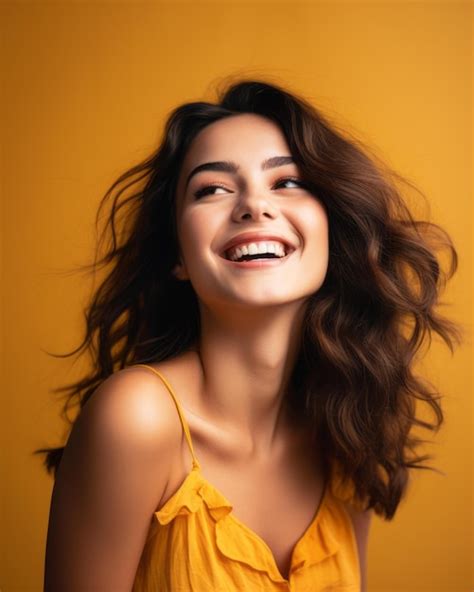 Premium Vector Portrait Of Smiling Young Woman On Yellow Background