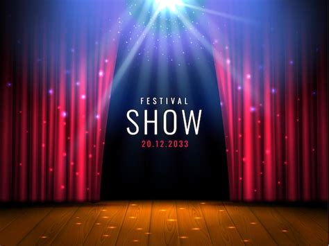 Theater Houten Podium Met Rood Gordijn En Spotlight Vector Feestelijke