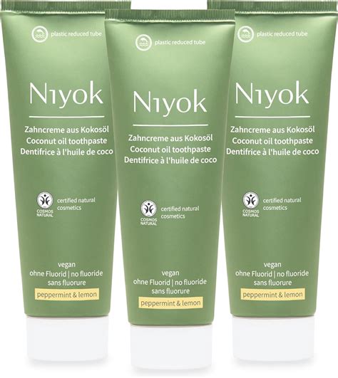 Niyok® Zahncreme aus Bio Kokosöl "Pfefferminze & Zitrone" (3 x 75ml ...