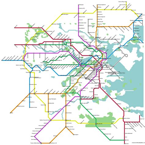 Extremly Unrealistic Fantasy MBTA Subway map. The Silver Line is