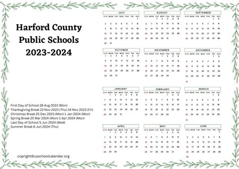 Harford County Public Schools Calendar with Holidays 2023-2024