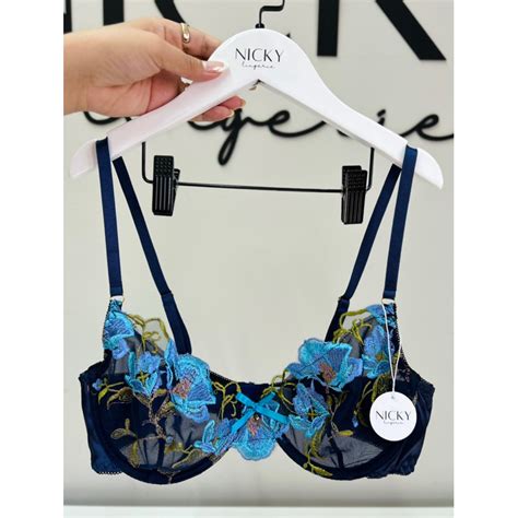 Conjunto Lingerie Bordado Preto Azul Sensual Conjunto Lina Shopee Brasil