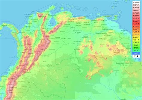 Colombia topographic map, elevation and landscape