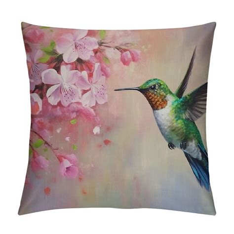 Nawypu Hummingbird Throw Pillow Cover Lovely Hummingbird And Pink