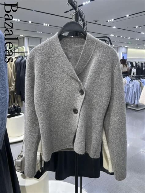 Bazaleas Store Traf Two Buttons Knit Women S Coat Grey Cardigan