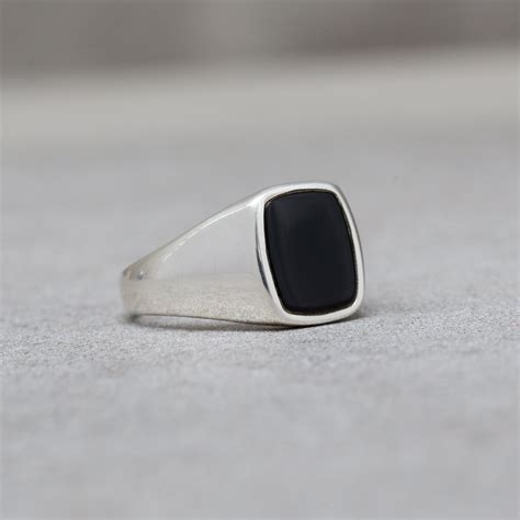 Classic Black Onyx Signet Rings Modern Mens Rings Boyfriend Gift Mens