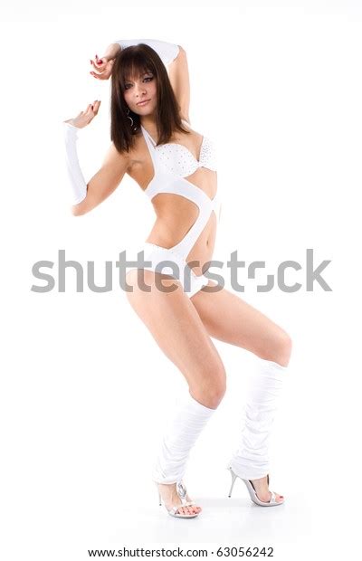 Sexy Brunette White Bikini Dancing On Stock Photo Shutterstock
