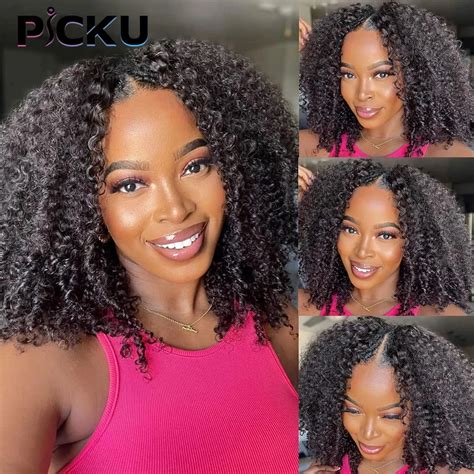 Human Hair No Leave Out Brazilian Kinky Curly V Part Wig Human Hair Wig