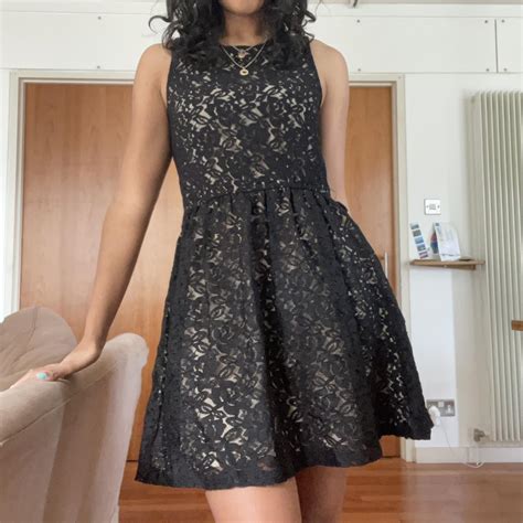 Black Lace Dress With Nude Underlay Cute Black Depop