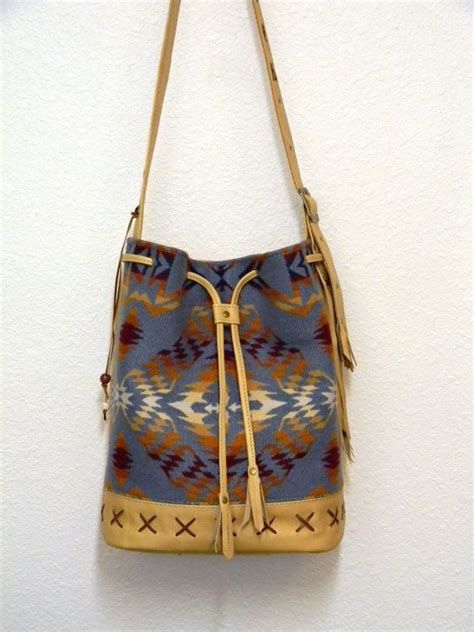 Pendleton Bucket Leather Bag Southwestern Style Shoulder Bag With