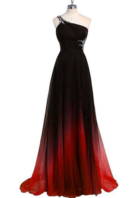 Womens Gradient Color Prom Dresses Chiffon Beaded Evening Gown Long