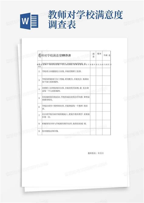 教师对学校满意度调查表 Word模板下载编号lvwpzwep熊猫办公