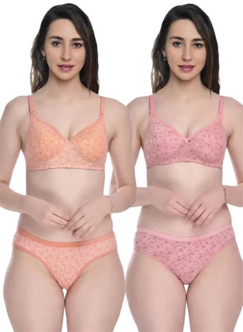 Buy In Curve Women Cotton Bra Panty Set For Lingerie Set Pack Of 2 Color Orange Pink