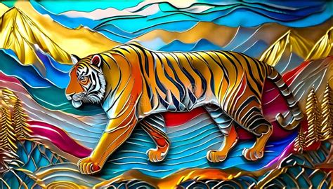An Artistic Concept Sketch for a Studio Artwork of a Tiger on Embossed Pewter Material Stock ...