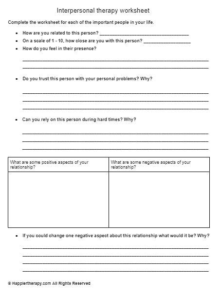 Interpersonal Therapy Worksheet Happiertherapy