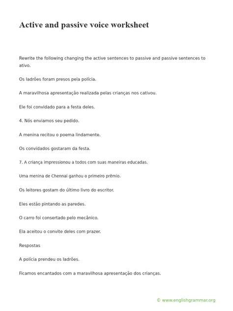 Folha de exercícios sobre voz ativa e passiva | PDF