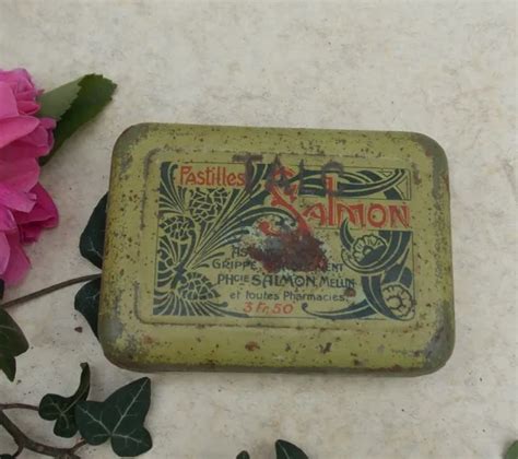 Ancienne Boite En Tole Fer Publicitaire Bonbons Pastille Salmon Eur