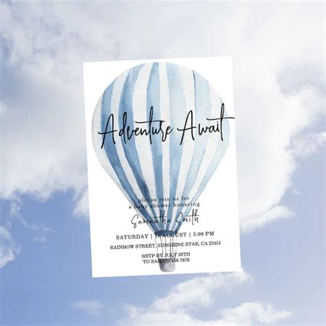Adventure Awaits Blue Hot Air Balloon Baby Shower Invitation Zazzle