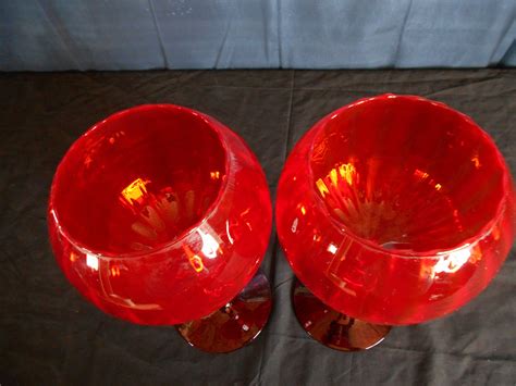 Vintage Italian Murano Empoli Optic Twist Ruby Red Goblet Vase Rose Bowl Compote Hand Blown Art