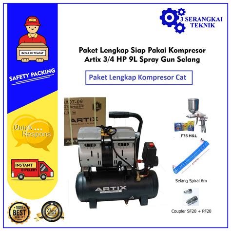 Jual Paket Lengkap Siap Pakai Kompresor Artix 34 Hp 9l Spray Gun