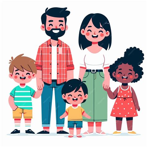 Una Ilustración De Dibujos Animados De Una Familia Feliz De Cuatro