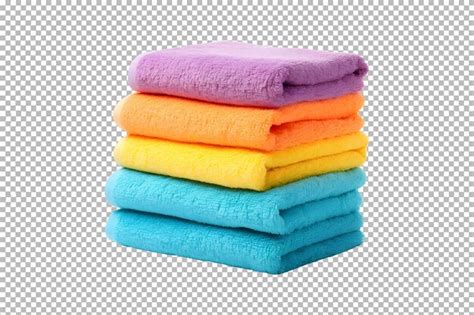psd multi colored towels stack isolated  transparent background