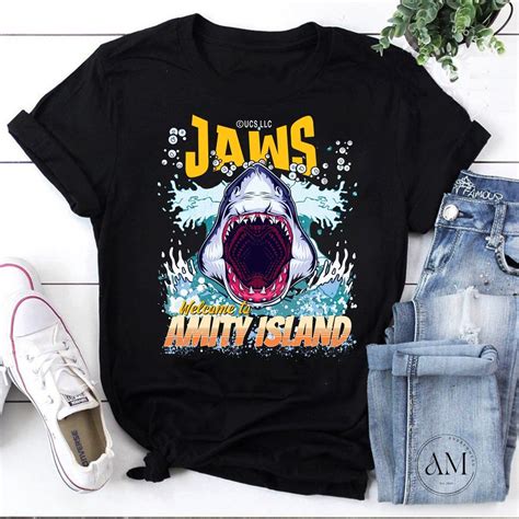 Jaws Fan Art Welcome To Amity Island Quints Shark Fishing Vintage T