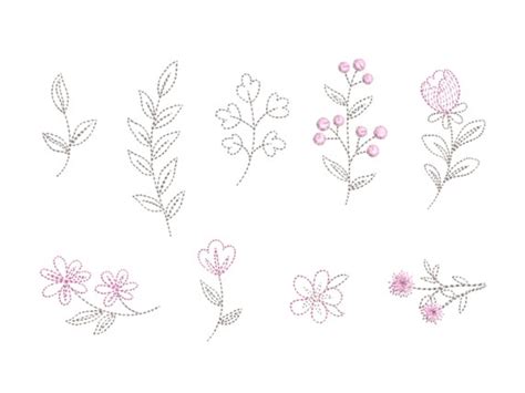 Flower Mini Embroidery Designs Set 45 Individual Sketch Files Etsy