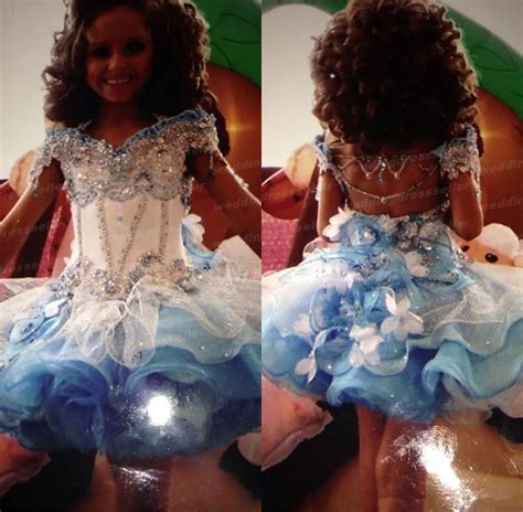 Off Shoulder Organza Pageant Dress With Beaded Rhinestones And Cupcake