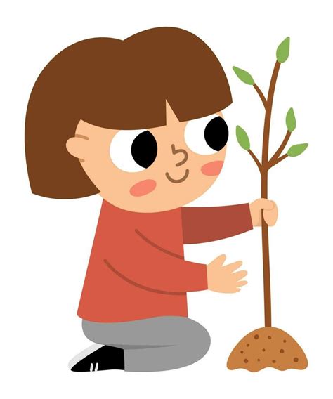 niña siembra planta icono linda eco simpático niño niño plantando un