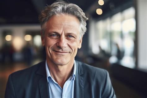 Premium AI Image Beautiful And Realistic Portrait Of Smiling Mature Businessman Standing In