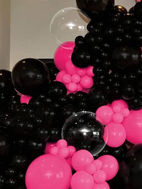 163pcs Hot Pink Balloon Garland Kit With Black Latex 18inch Bobo Ball Set For Girl Princess