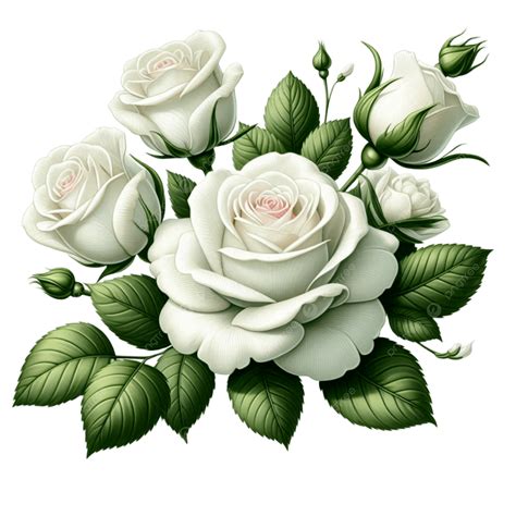 White Roses With Green Leaves, White Rose, Leaves, Flower PNG