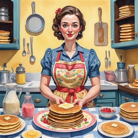 A Whimsical Illustration Of A Housewife In A Vintage