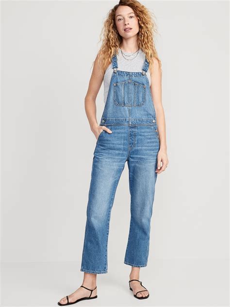 Slouchy Straight Ankle Length Jean Overalls For Women Old Navy