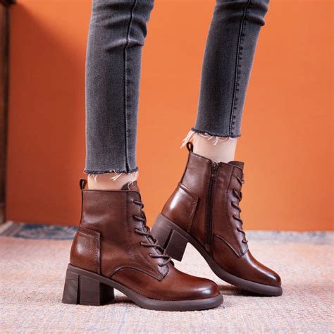 Autumn Winter Solid Leather Casual Low Heel Boots Babakud