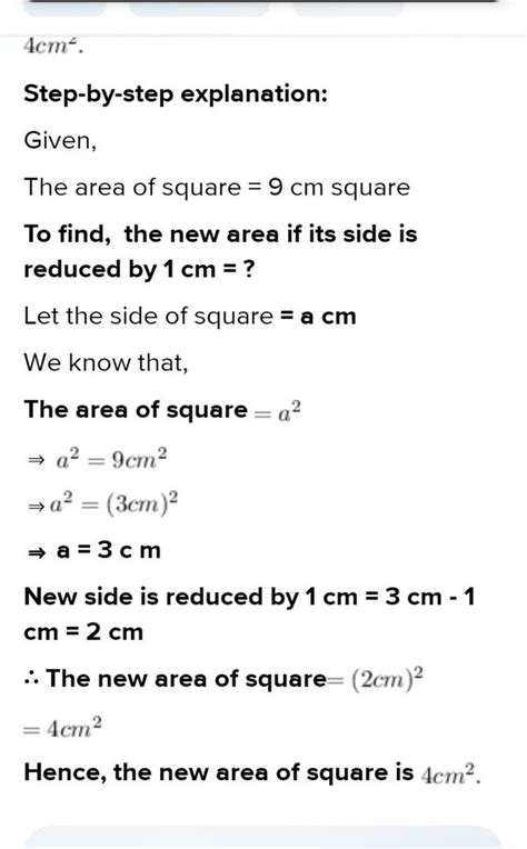 4 cm2.Step-by-step explanation:Given,The area of square =9 cm squareT..