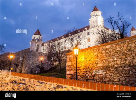 medieval castle in Bratislava, capital city of Slovakia in winter ...