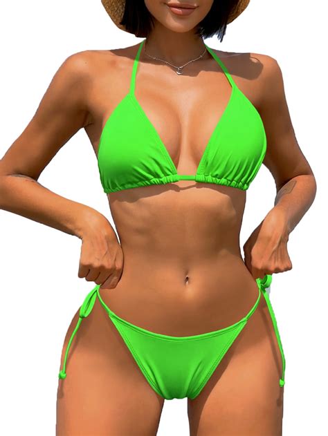 Butykenni Piece Sexy Women S Swimsuits Green Thong String Bikini Sets For Women Triangle